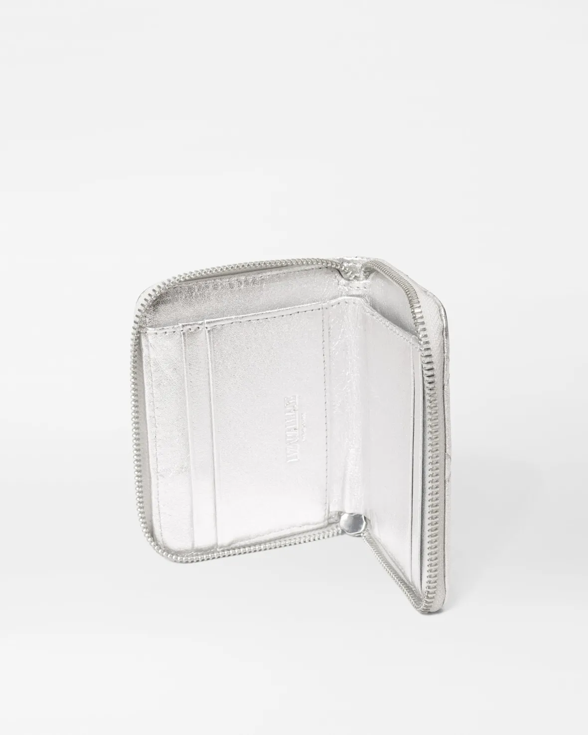 Accessories<MZ Wallace Small Zip Round Wallet SilverMetallicLeather