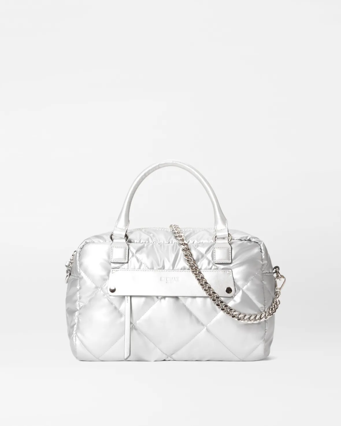 Madison|Shoulders<MZ Wallace Quilted Madison Satchel MatteSilver