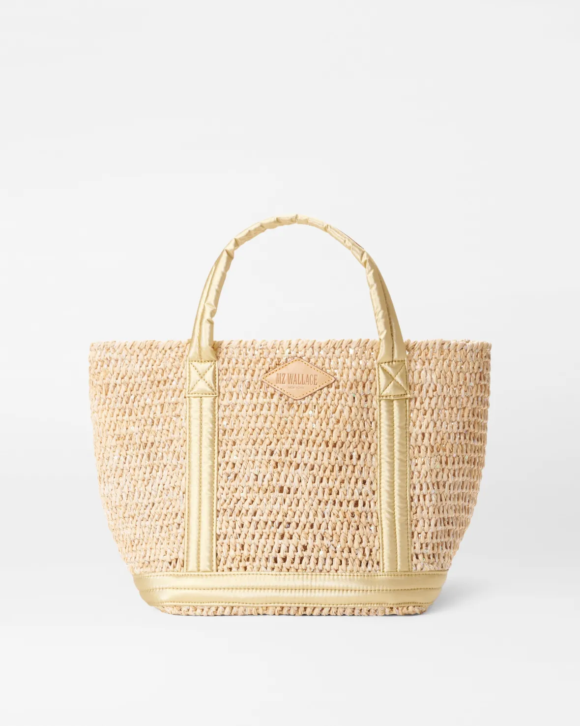 Raffia|Totes<MZ Wallace Small Raffia Tote SequinRaffia/LightGoldPearlMetallic