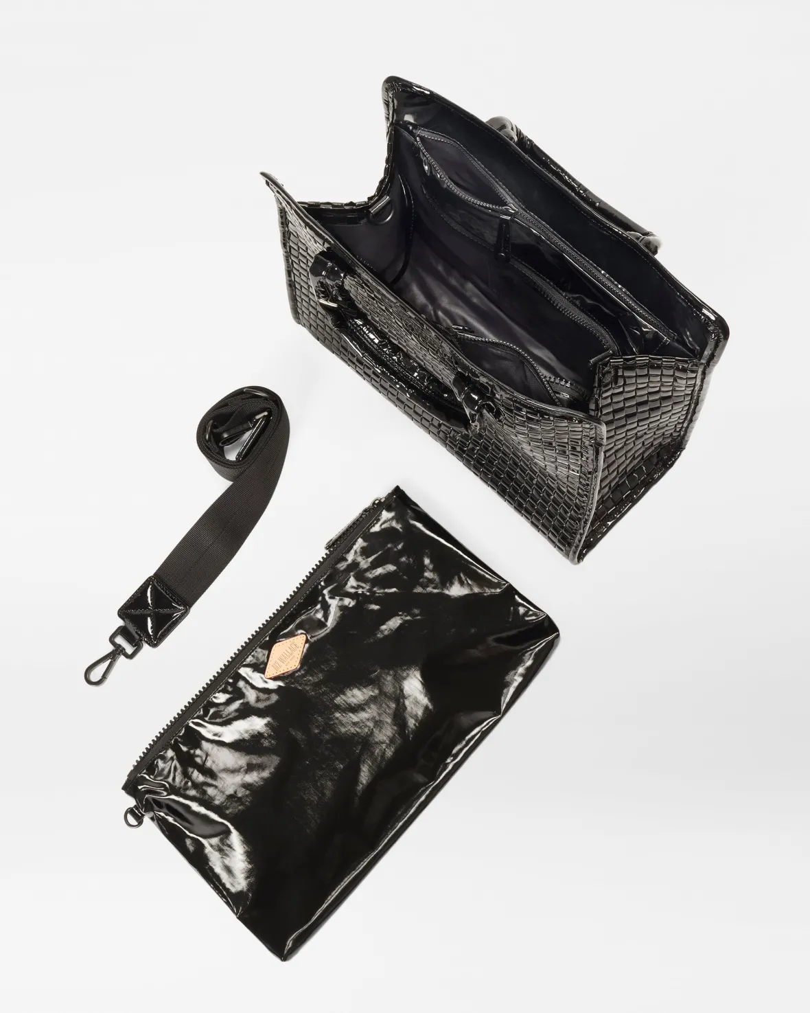 Totes<MZ Wallace Medium Woven Box Tote BlackLacquer