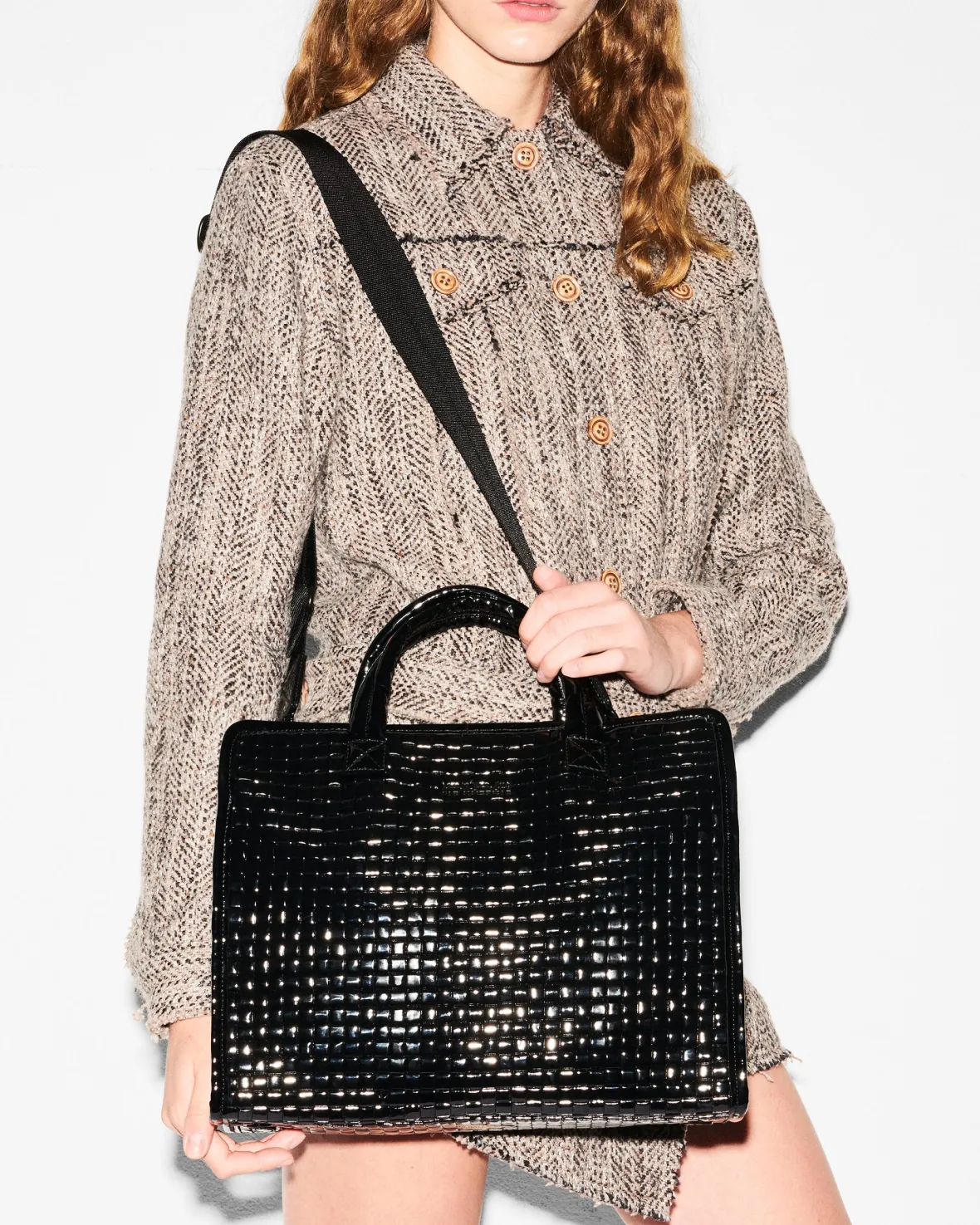 Totes<MZ Wallace Medium Woven Box Tote BlackLacquer