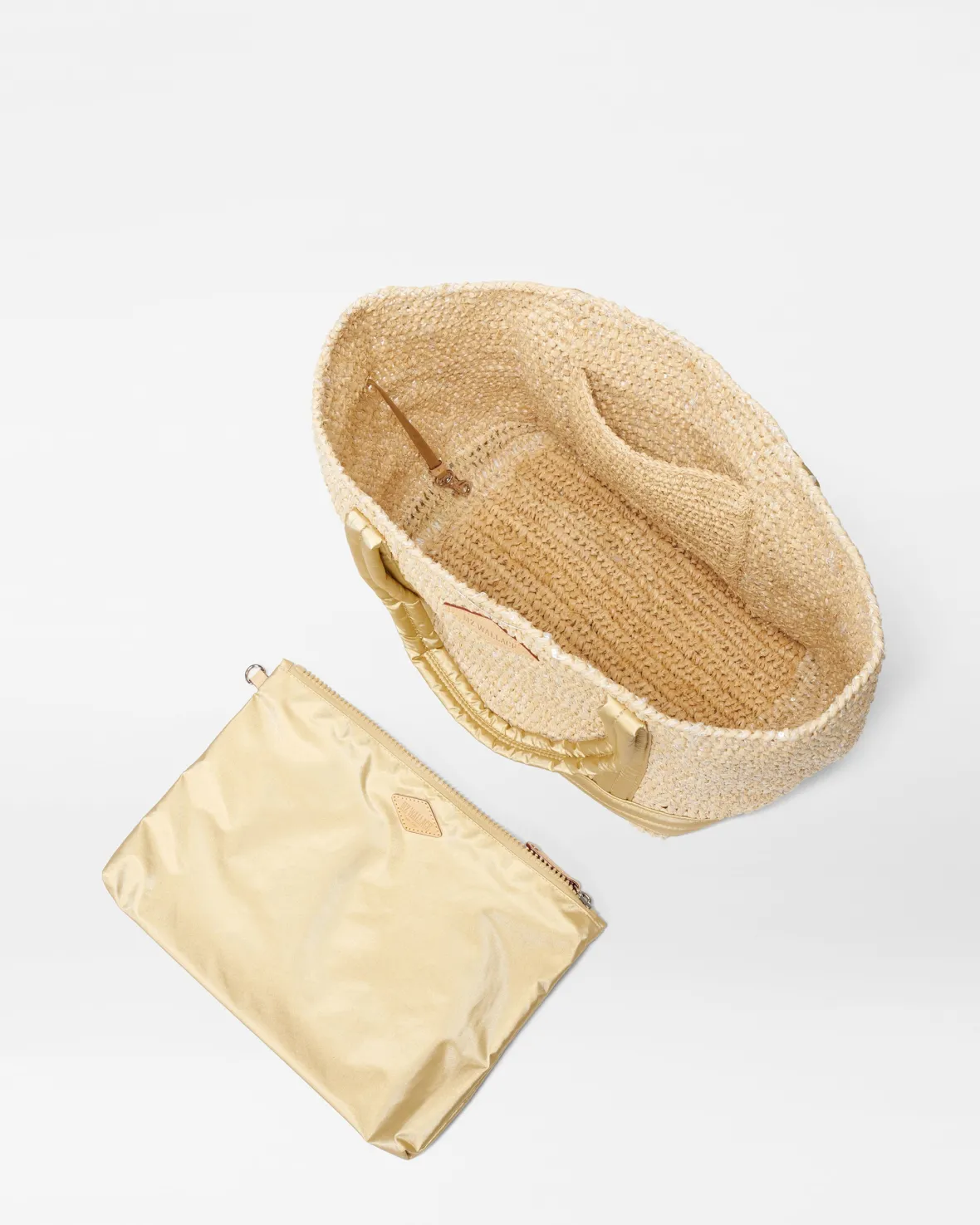 Raffia|Totes<MZ Wallace Medium Raffia Tote SequinRaffia/LightGoldPearlMetallic