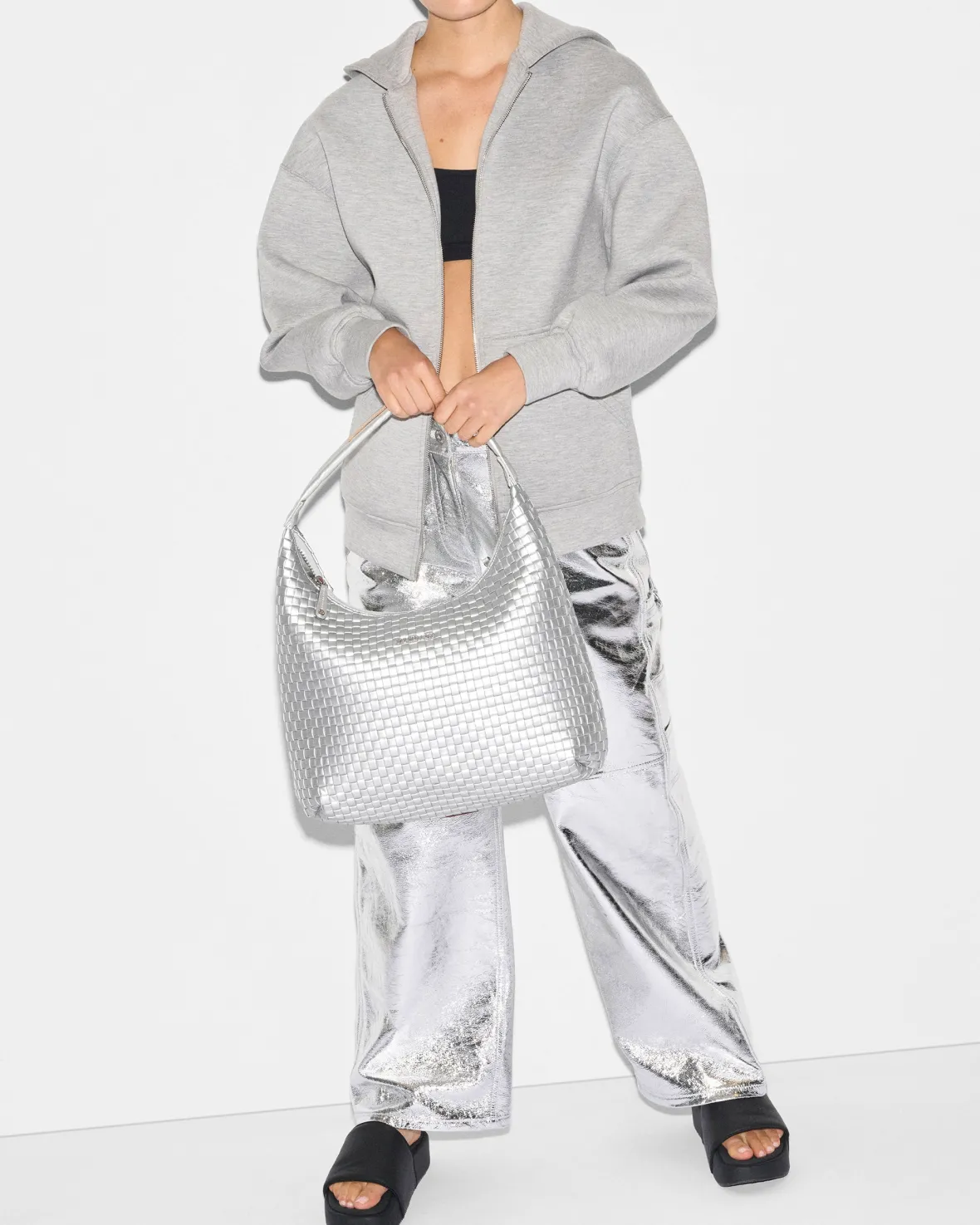 Shoulders|MZW Exclusives<MZ Wallace Large Woven Shoulder MatteSilver